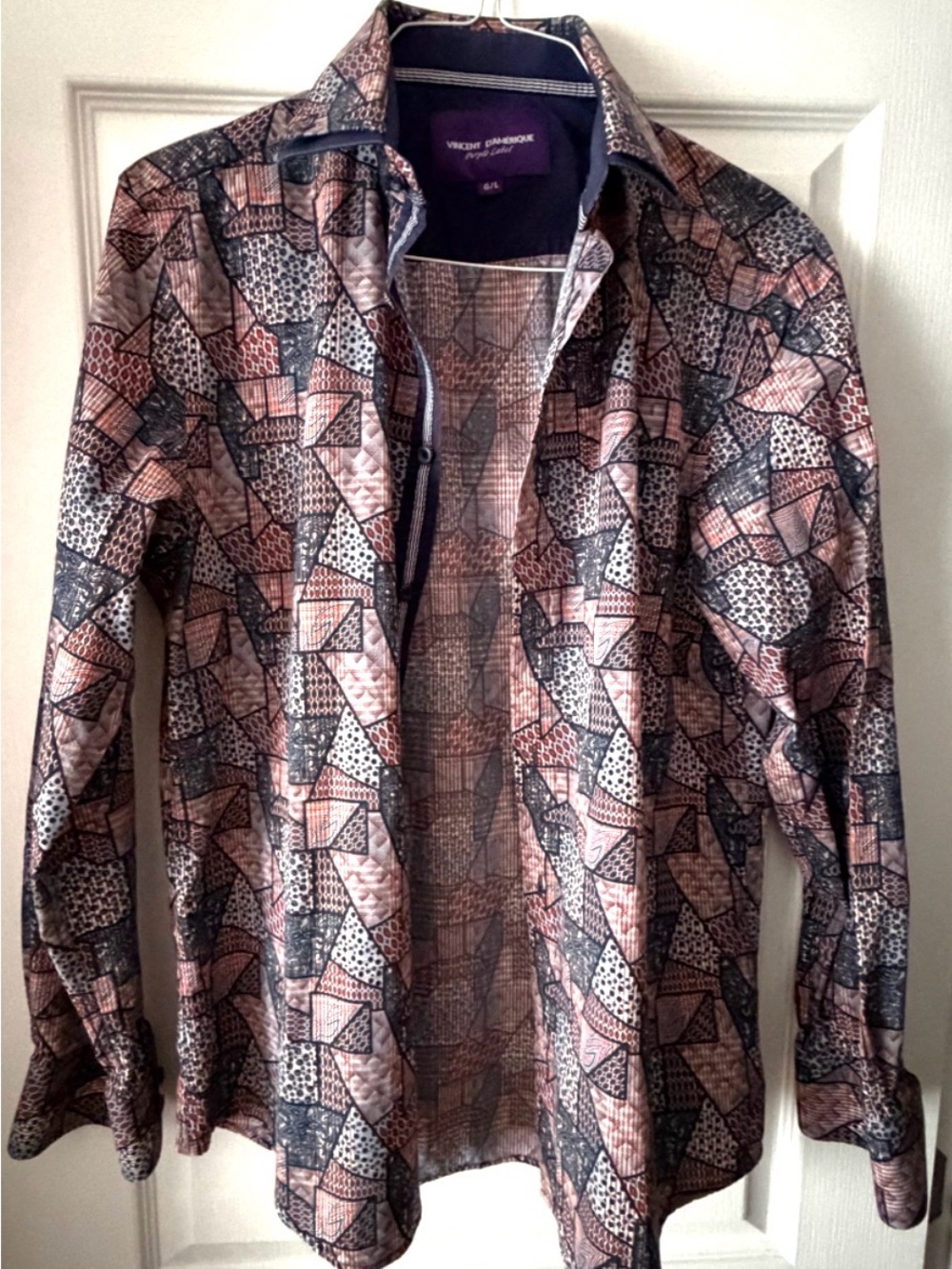 Pink Geometric Print Men’s Dress Shirt
